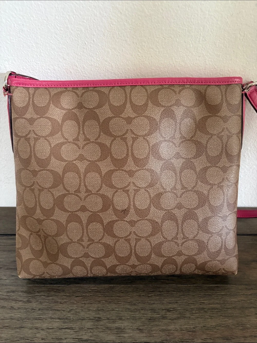 [Coach] Signature File Adjustable Crossbody Coated Canvas Bag Purse Khaki/Pink - Picture 6 of 16